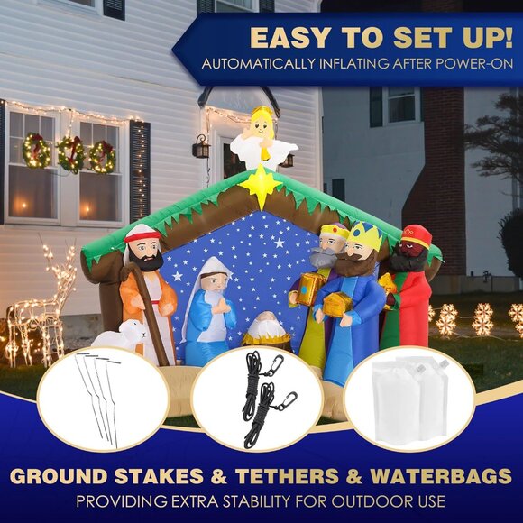 🆕8 FT Christmas Inflatables Nativity 1 Sets Blow Up Yard Outdoor Decorations - Picture 9 of 10